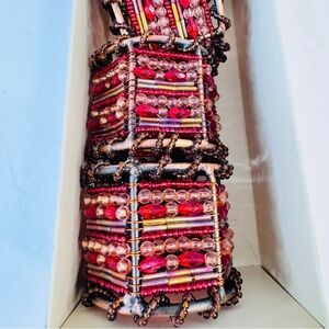 New Pier 1 Imports Set 5 Moroccan Beaded Napkin Rings Copper Red Burgundy Boho